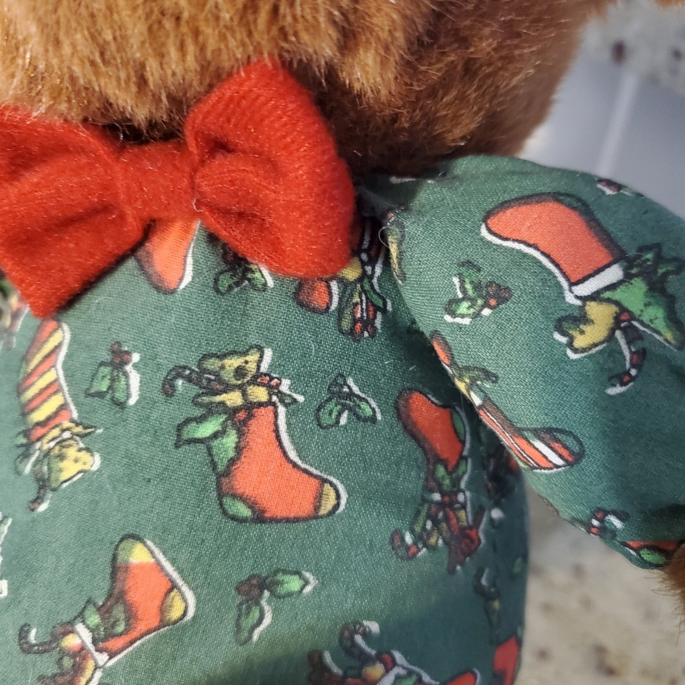 Vintage 11" Christmas Reindeer Plush Stuffed Animal Green and Red - Picture 4 of 6